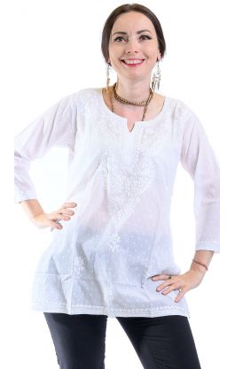 Čistě bílá bavlněná halenka s ruční výšivkou M ha2318