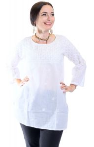 Čistě bílá bavlněná halenka s ruční výšivkou M ha2322