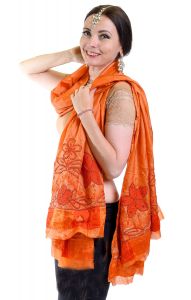 Hedvábná oranžová dupatta dh1852