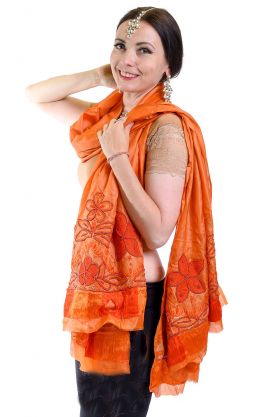 Hedvábná oranžová dupatta II. jakost dh1852