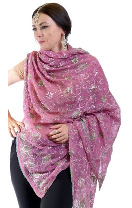 Lila resham dupatta dh1855