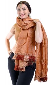 Hnědá hedvábná dupatta - závoj dh1856
