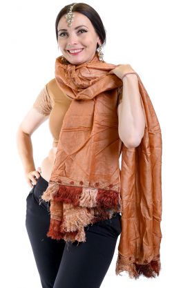 Hnědá hedvábná dupatta - závoj dh1856