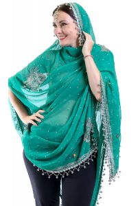 Luxusní vyšívaná akvamarínová dupatta dh1867