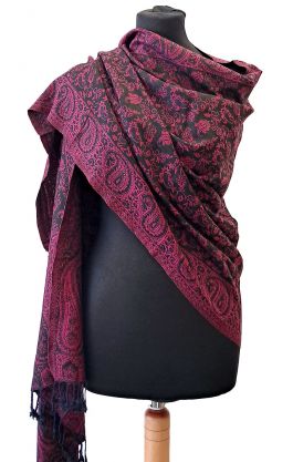 Hřejivá "kašmírová" šála z Indie - fuchsiovo-černá sl3474