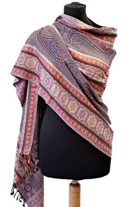 Luxusní originální šála z Indie růžovo-fialová sl3528