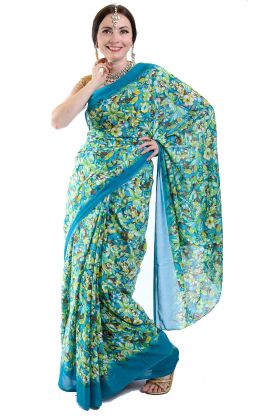 Elegantní viskózové sárí "Jungle" paví zelené v8480