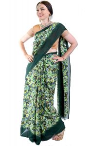 Elegantní viskózové sárí "Jungle" lahvově zelené v8481