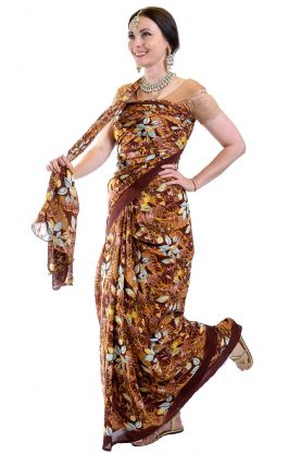 Elegantní viskózové sárí "Jungle" hnědé v8484