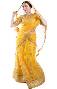 Luxusní bollywoodská lehenga žlutozlatá M p5484