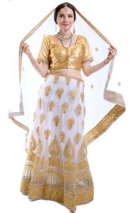 Luxusní bollywoodská lehenga bílozlatá L p5485