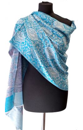 Elegantní brokátová šála z Himalájí tyrkysová sl3604