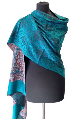 Elegantní brokátová šála z Himalájí paví zelená sl3608