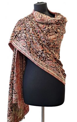 Hřejivá "kašmírová" šála z Indie - černo-vínová sl3670