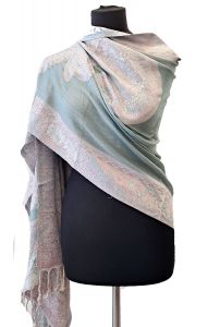 Hřejivá "kašmírová" šála z Indie - mátovo-starorůžová sl3679
