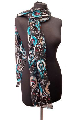 100% hedvábná šálka z pravého hedvábí černá pochampalli st2222