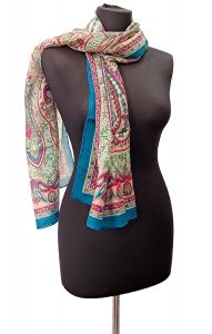 100% hedvábná šálka z pravého hedvábí hnědá paví zelená st2224