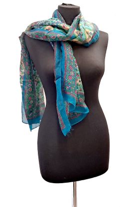 100% hedvábná šálka z pravého hedvábí hnědá paví zelená st2229