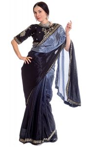 Luxusní stánované sárí s čoli černé v8547