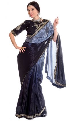 Luxusní stánované sárí s čoli černé v8547