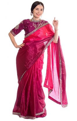 Luxusní stánované sárí s čoli růžové v8548