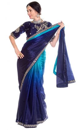 Luxusní stánované sárí s čoli modré v8549