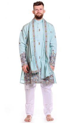 Slavnostní pánské oblečení na indickou svatbu mátové L-XL sh126