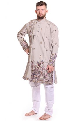 Slavnostní pánské oblečení na indickou svatbu béžové L-XL sh127