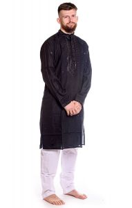 Slavnostní pánské kurta pajama na indickou svatbu černé L-XL sh131