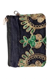 Vyšívaná peněženka na drobné a kreditky černá ta222