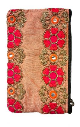 Vyšívaná peněženka na drobné a kreditky oranžová ta223