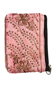 Vyšívaná peněženka na drobné a kreditky růžová ta228