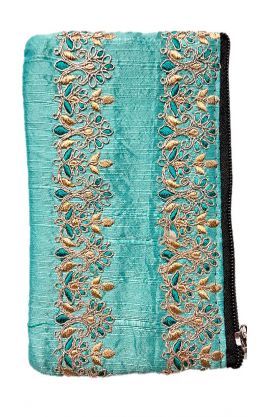 Vyšívaná peněženka na drobné a kreditky tyrkysová ta229