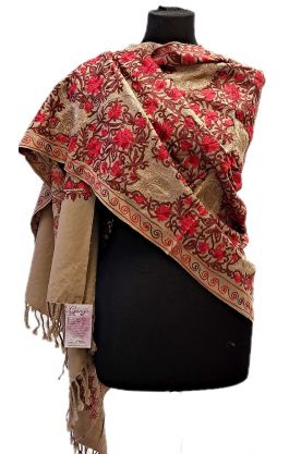 Vyšívaná vlněná šála z Himalájí béžová sl3684