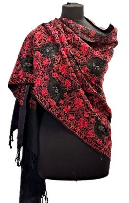 Vyšívaná vlněná šála z Himalájí černá sl3685