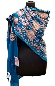 Vyšívaná vlněná šála z Himalájí modrá sl3686