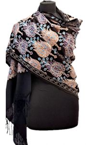 Vyšívaná vlněná šála z Himalájí černá sl3687