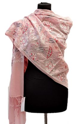Vyšívaná vlněná šála z Himalájí růžová sl3688