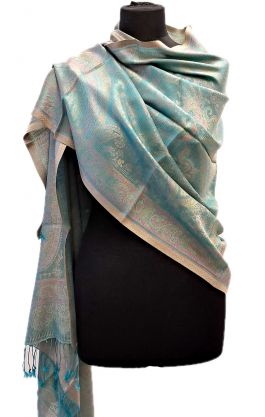 Luxusní originální šála z Indie akvamarínová sl3698