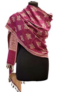 Teplá "kašmírová" šála z Himalájí vanilkovo-fuchsiová sl3711