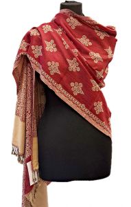 Teplá "kašmírová" šála z Himalájí vanilkovo-červená sl3713
