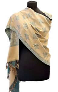 Teplá "kašmírová" šála z Himalájí vanilkovo-tyrkysová sl3714