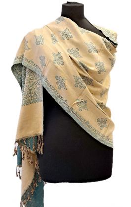 Teplá "kašmírová" šála z Himalájí vanilkovo-tyrkysová sl3714