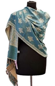 Teplá "kašmírová" šála z Himalájí vanilkovo-tyrkysová sl3715