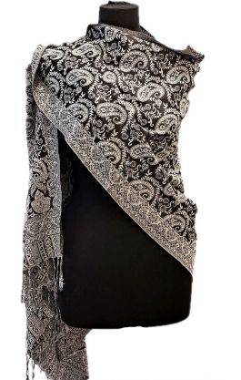 Oboustranná hřejivá "kašmírová" šála černobílá sl3723