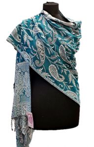 Oboustranná hřejivá "kašmírová" šála bílo-tyrkysová sl3727