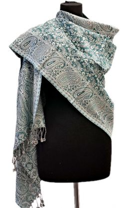 Oboustranná hřejivá "kašmírová" šála bílo-mátová sl3728