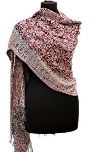 Oboustranná hřejivá "kašmírová" šála bílo-vínová sl3730