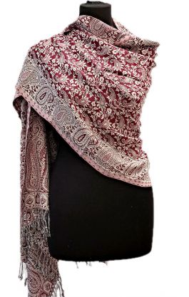 Oboustranná hřejivá "kašmírová" šála bílo-vínová sl3730