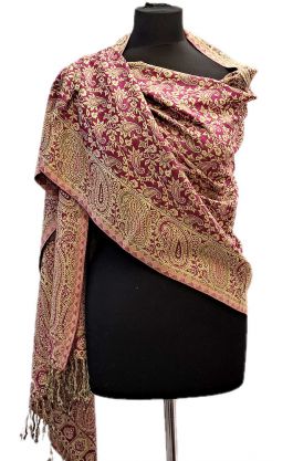 Oboustranná hřejivá "kašmírová" šála bílo-fuchsiová sl3731